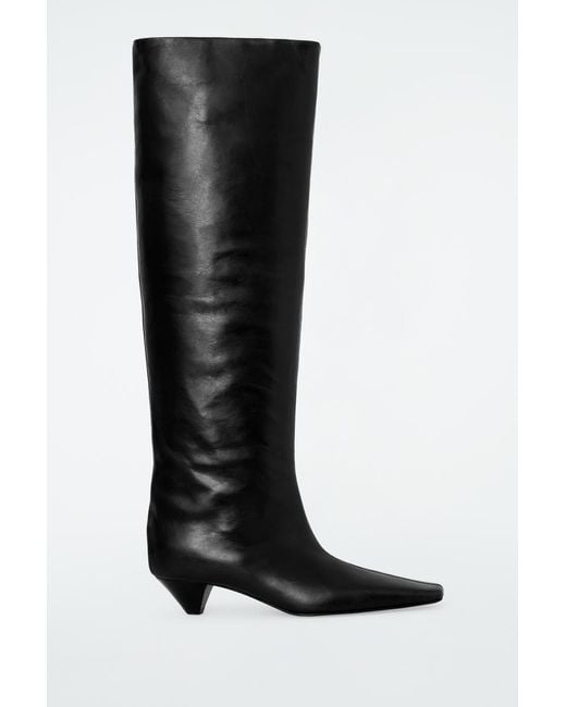 COS Black Slouched Leather Knee-High Boots
