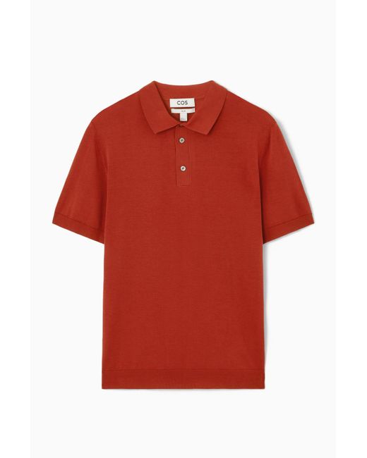 COS Red Knitted Silk Polo Shirt for men