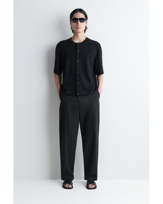 COS Black Bouclé-Knit Short-Sleeved Cardigan for men