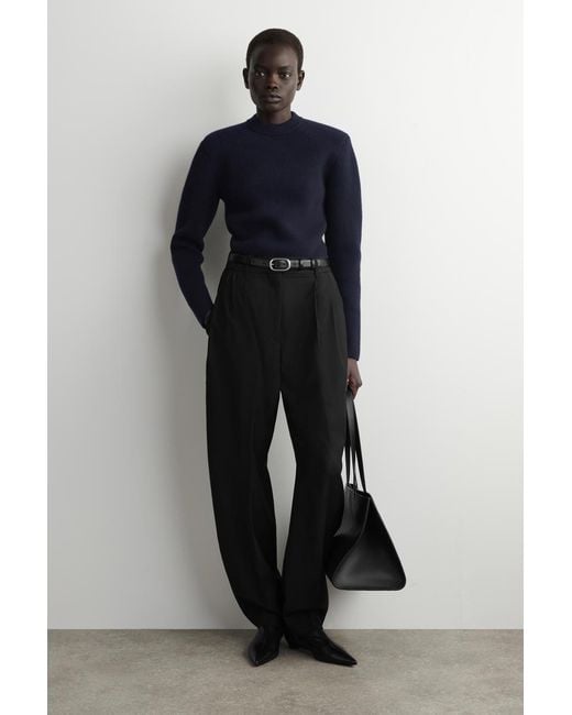 COS Blue Sculpted-Shoulder Merino Wool Sweater