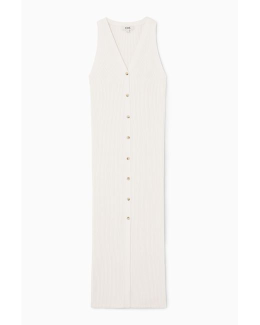 COS White Buttoned Rib-knit Maxi Dress