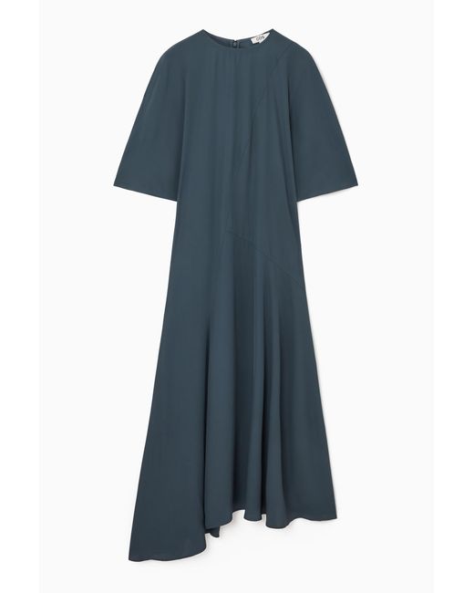 COS Blue Asymmetric Draped Midi Dress
