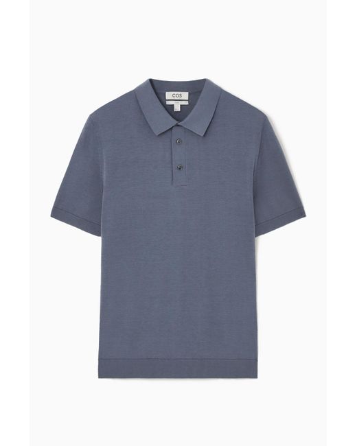 COS Blue Knitted Silk Polo Shirt for men