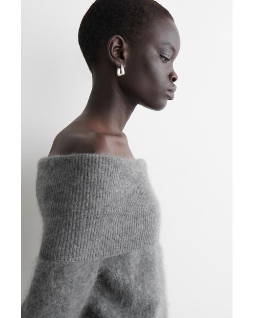 COS Gray Off-The-Shoulder Merino Wool Jumper