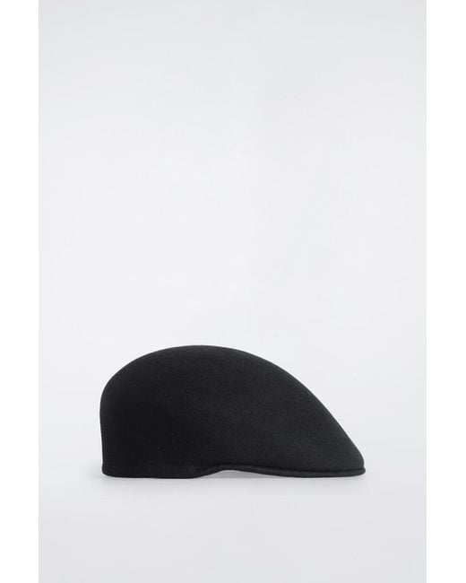 COS Black Wool Flat Cap for men