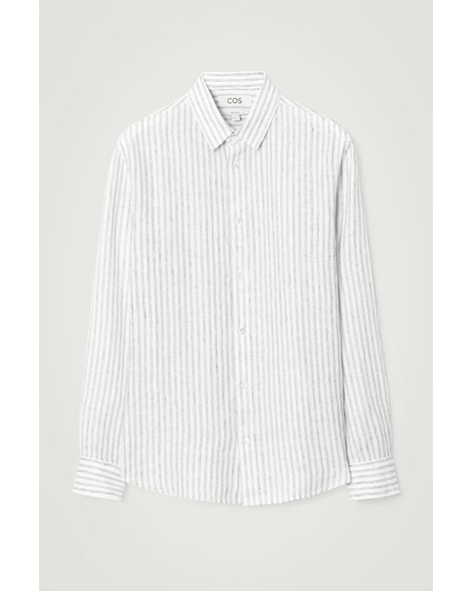 COS White Relaxed Striped Linen Long-sleeved Shirt for men