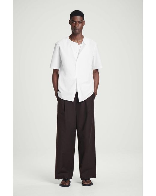 COS White Collarless Pima Cotton Shirt for men