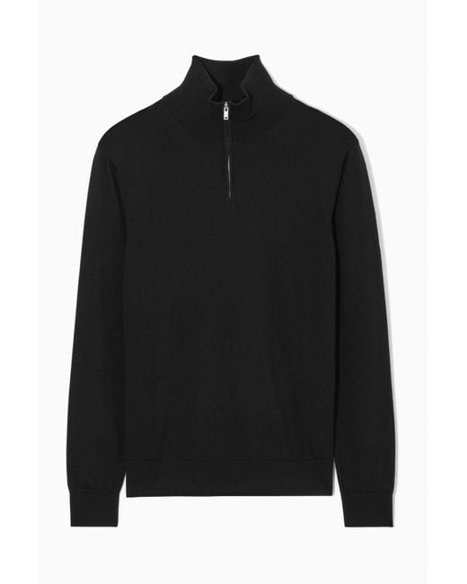 COS Funnel-neck Wool Half-zip Jumper in Black for Men | Lyst