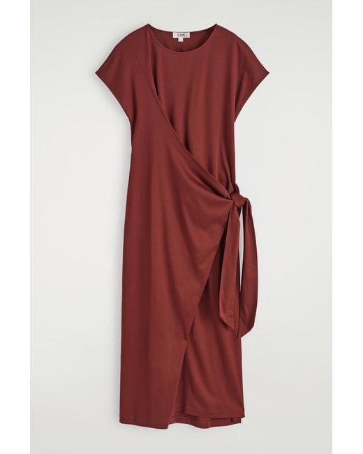 COS Wrap-Front T-Shirt Dress in Red | Lyst UK