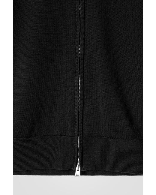 COS Black Funnel-neck Merino Wool Zip-up Cardigan for men