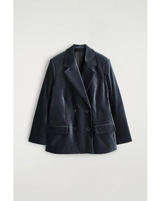COS Blue Velvet Double-Breasted Blazer