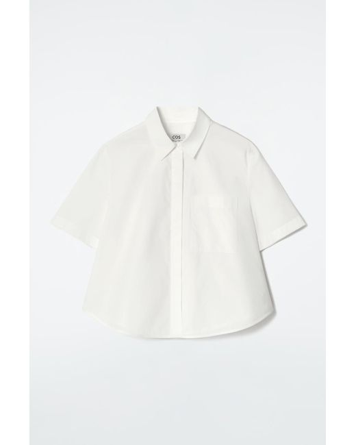 COS White Cropped Short-Sleeved Cotton Shirt