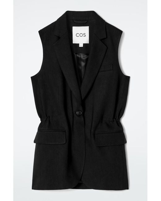 COS Black Slim Linen Waistcoat