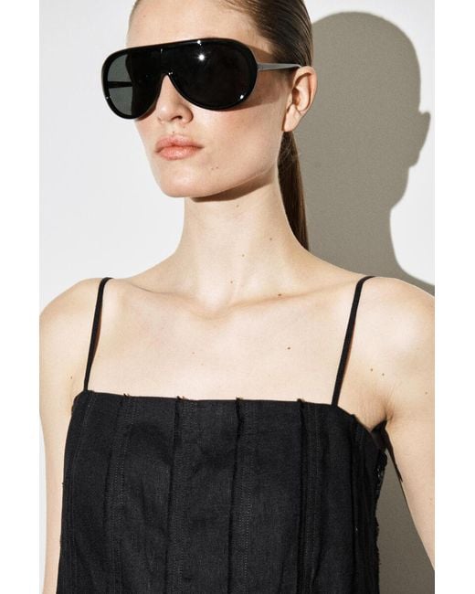 COS Black Sculpted Pleated Linen Playsuit