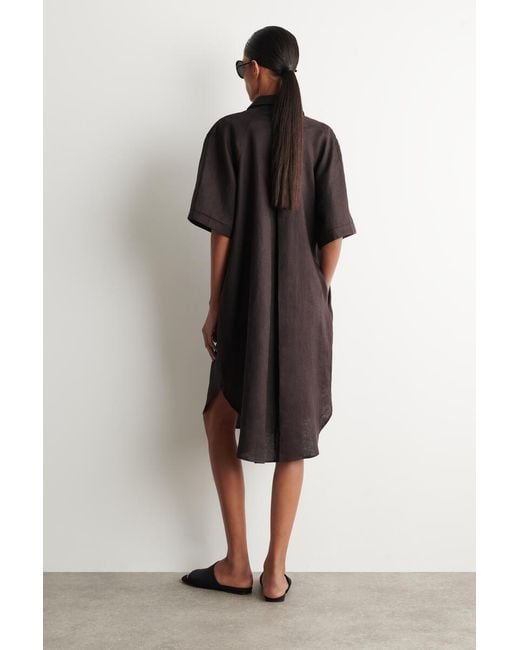 COS Black Short-Sleeved Linen Shirt Dress