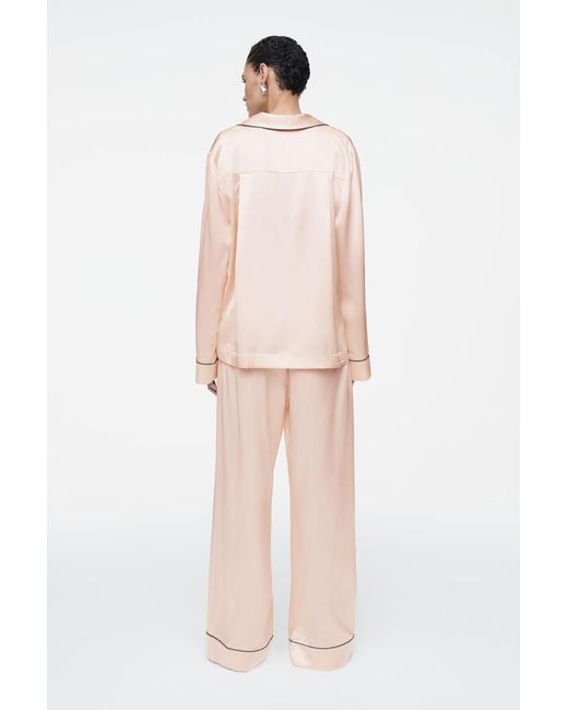 COS Piped Silk Pyjama Trousers In Pink