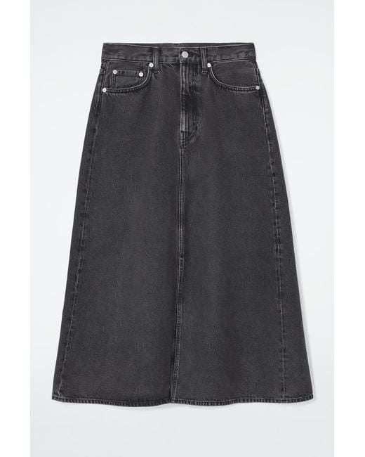 COS Gray A-line Denim Midi Skirt