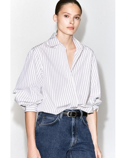 COS White Cutaway-Collar Striped Cotton-Blend Shirt