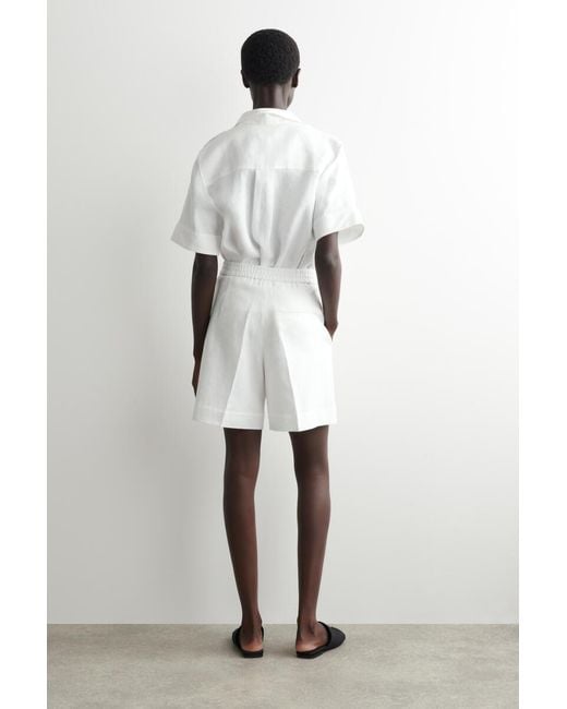 COS White Tailored Elasticated Linen Shorts