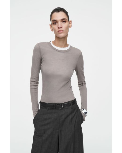 COS Gray Crew-neck Merino Wool Top