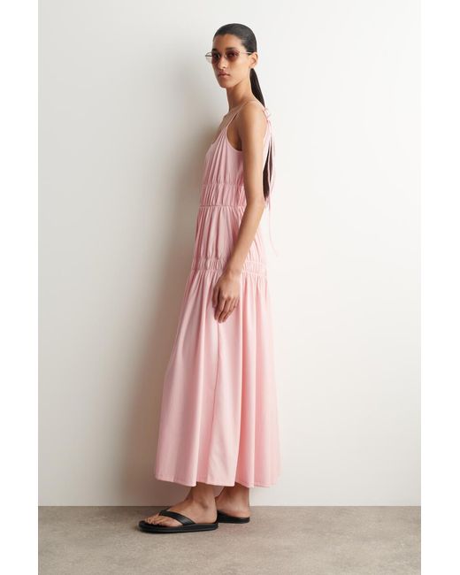 COS Pink Gathered Jersey Midi Dress