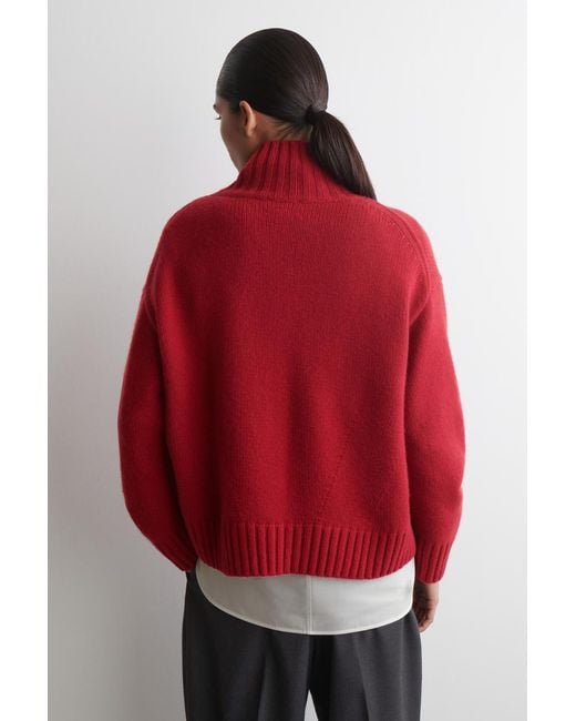COS Red Cashmere Mock-Neck Sweater