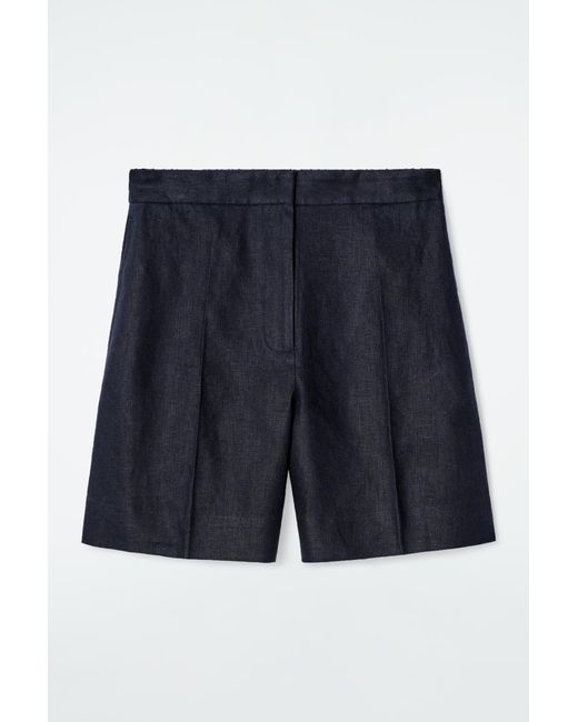 COS Blue Tailored Elasticated Linen Shorts