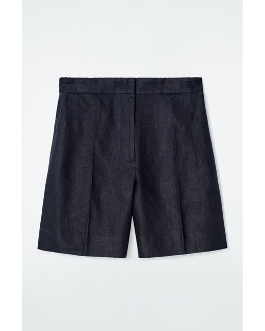 COS Blue Tailored Elasticated Linen Shorts