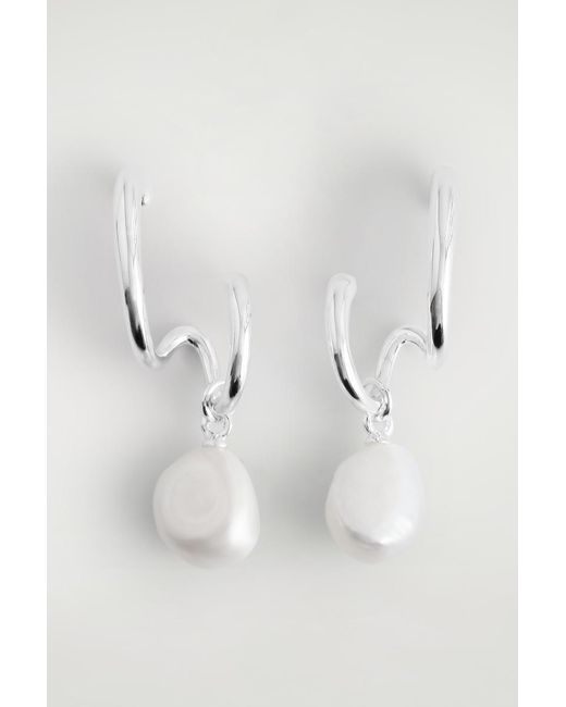 COS Blue Double-Hoop Pearl Earrings