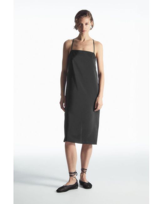 COS Black Drawstring Midi Slip Dress