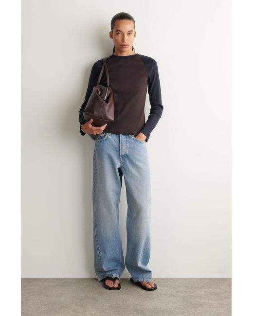 COS Blue Long-Sleeved Cotton Raglan T-Shirt