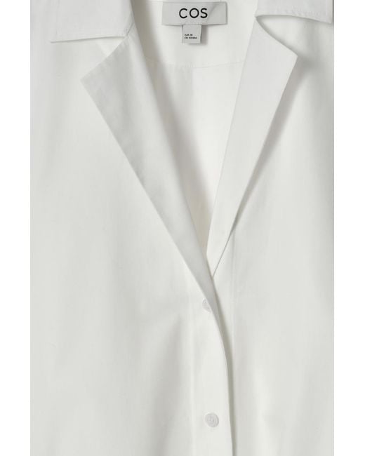 COS White Belted Short-Sleeved Midi Shirt Dress