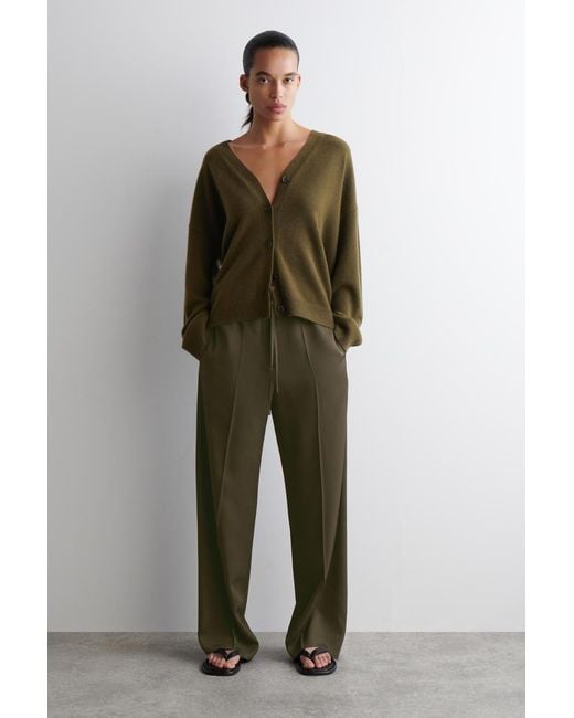 COS Green Cashmere V-Neck Cardigan