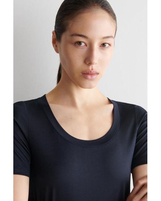 COS Blue Slim Silk T-Shirt