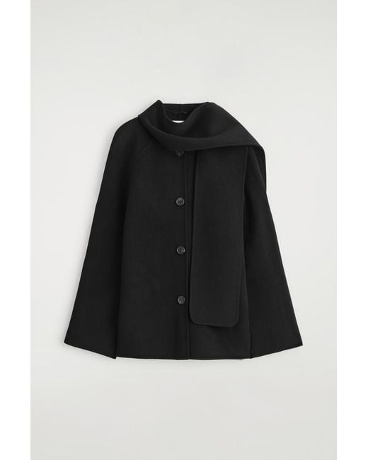 COS Black Double-Faced Wool Scarf Short Jacket