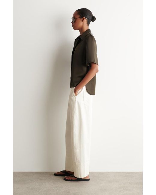 COS Brown Contrast-Piped Satin Shirt