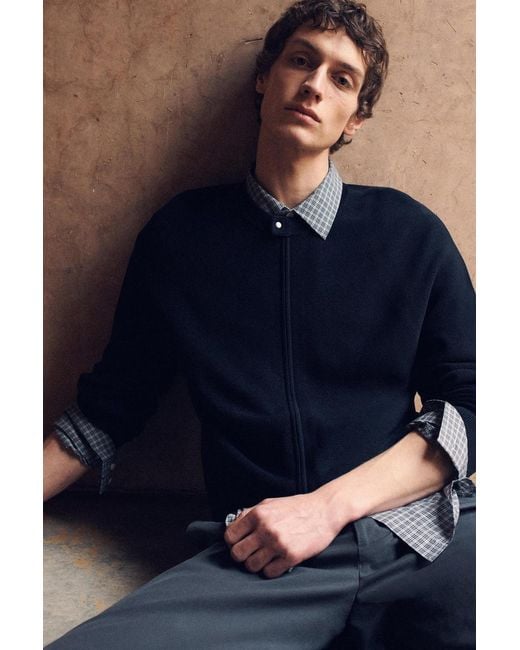 COS Blue Racer-Neck Knitted Jacket for men