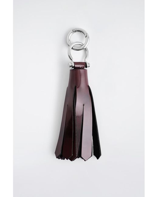 COS White Tasseled Leather Keyring for men
