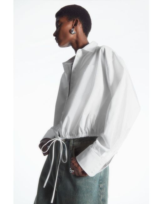 COS White Oversized Tie-detail Cropped Shirt