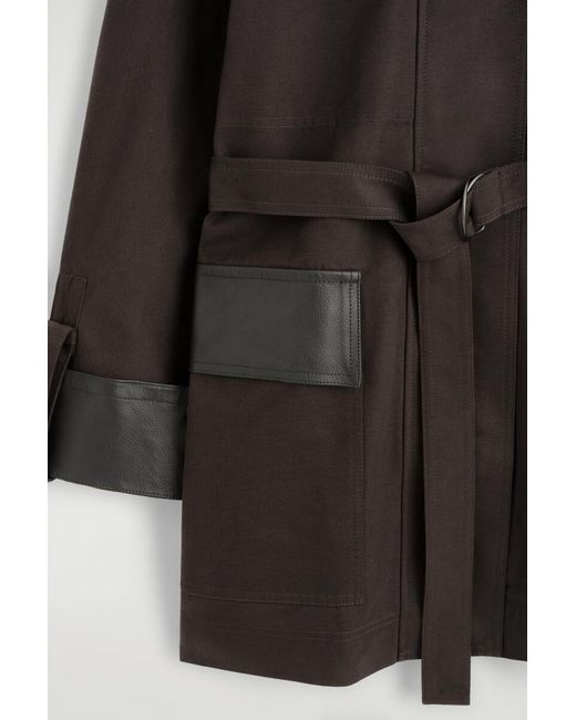 COS Black Leather-Trimmed Cotton Field Coat
