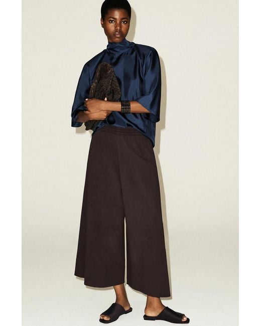 COS Brown Seersucker Culottes