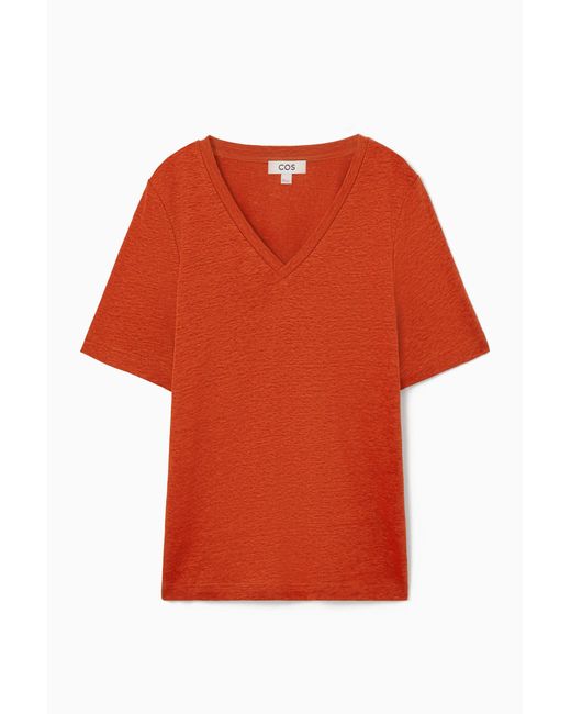 COS Orange V-neck Linen T-shirt