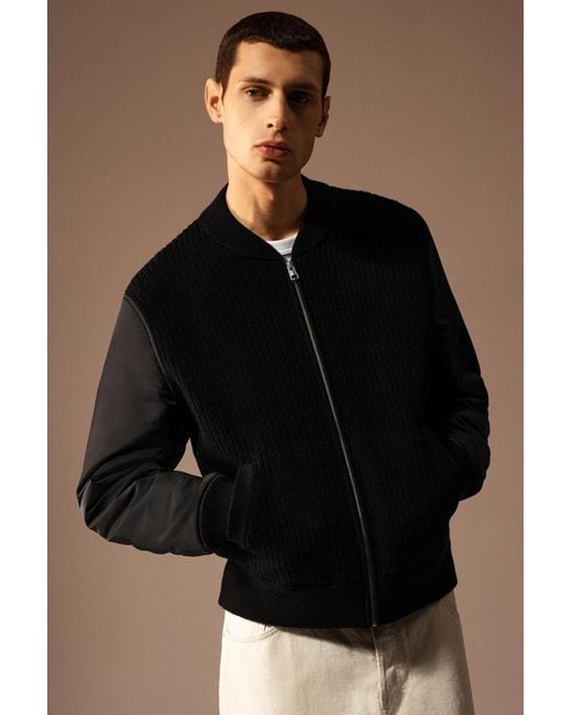 COS Black Merino Wool And Nylon Bomber Jacket for men