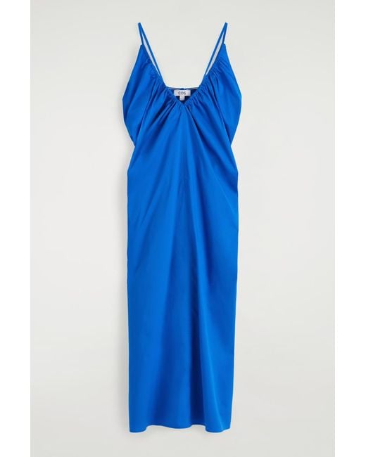 COS Gathered V-Neck Maxi Dress in Blue | Lyst