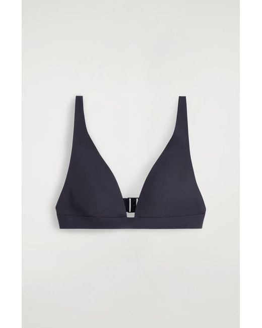 COS Blue Bonded-Scuba V-Neck Bikini Top