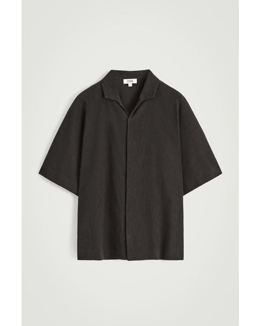COS Black Crinkled-Cotton Shirt for men