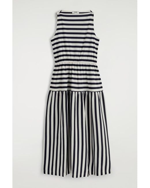 COS White Boat-Neck Gathered Midi Dress