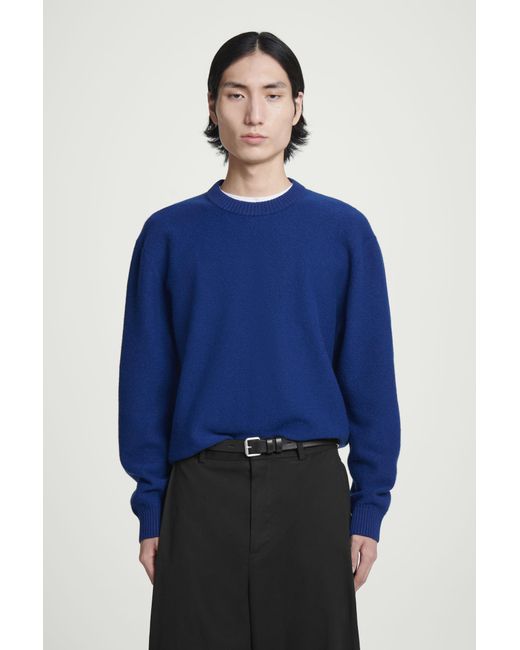 COS Blue Boiled-wool Crew-neck Sweater for men