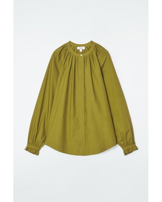 COS Green Ruffled-cuff Gathered Blouse