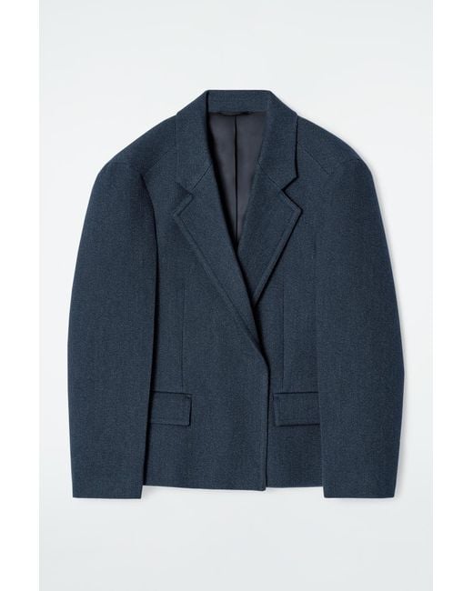 COS Blue Oversized Exaggerated-Shoulder Denim-Look Blazer